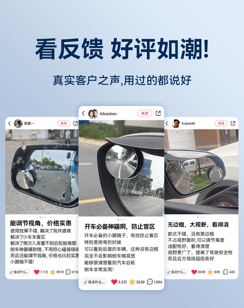 Beisi rearview mirror small round mirror reversing blind area car auxiliary mirror 360 degree ultra-clear multifunctional mirror rainproof