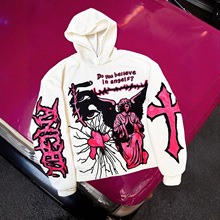 跨境涂鸦卫衣2025秋冬女士新款3D印花连帽卫衣学生韩版潮宽松外套