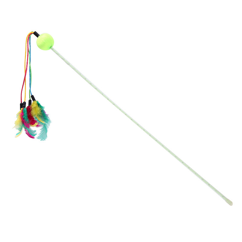 Fabricante en stock nueva bola colorida multi-pluma divertido gato palo auto-Hola interactivo divertido gato juguete pluma divertido gato palo al por mayor