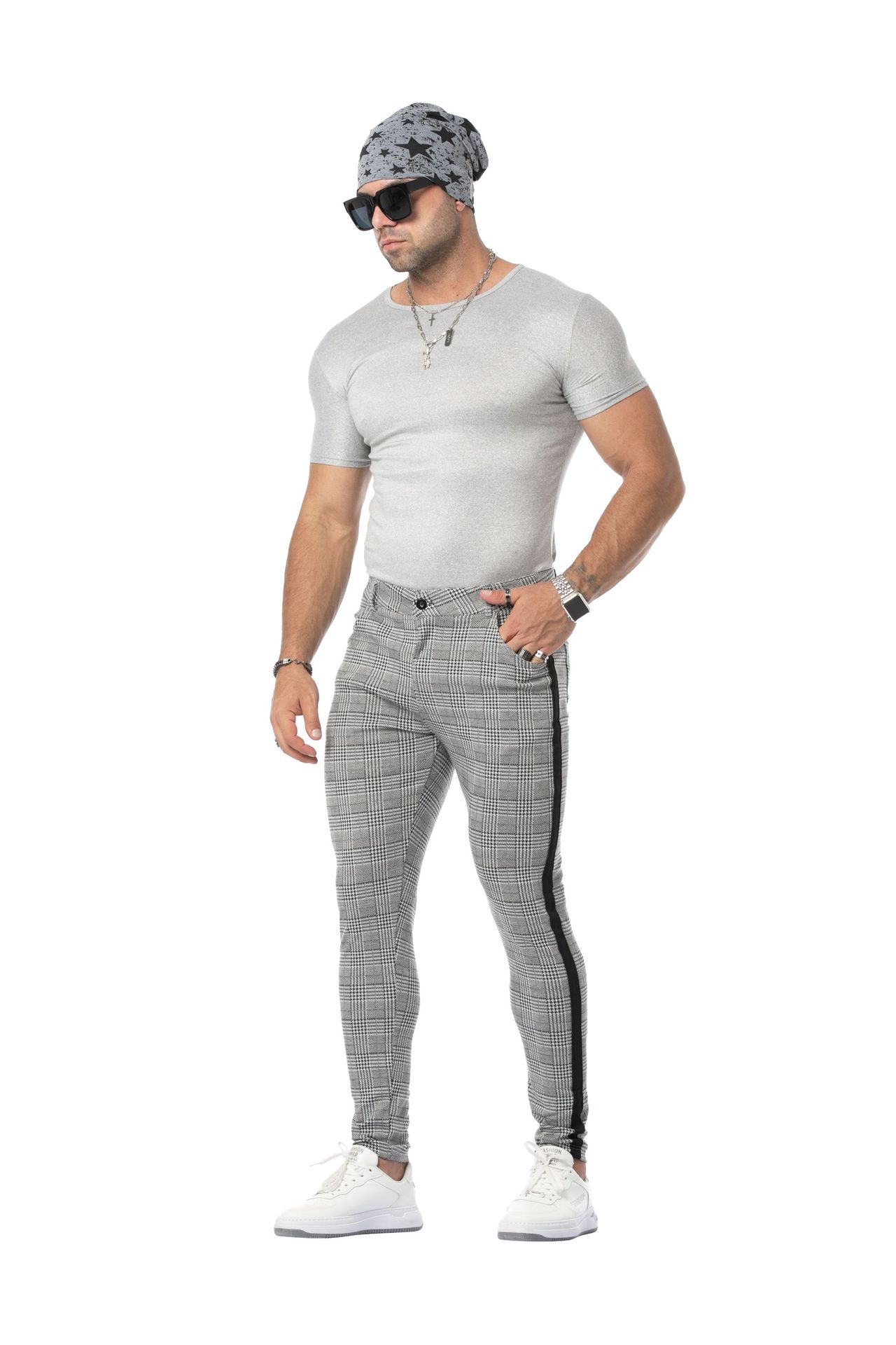 Heren casual broek Street Fashion Brand Casual Heren Small Foot Geruite Broek_voghion.com
