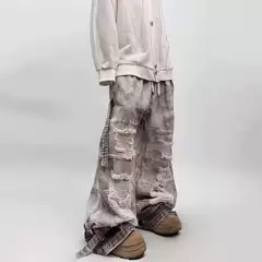 2025 Spring/Summer American Hip-Hop Trend Brand Vintage Washed Jeans High Street Loose Mud-Dyed Workwear Wide-Leg