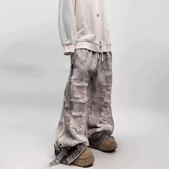 2025 Spring/Summer American Hip-Hop Trend Brand Vintage Washed Jeans High Street Loose Mud-Dyed Workwear Wide-Leg