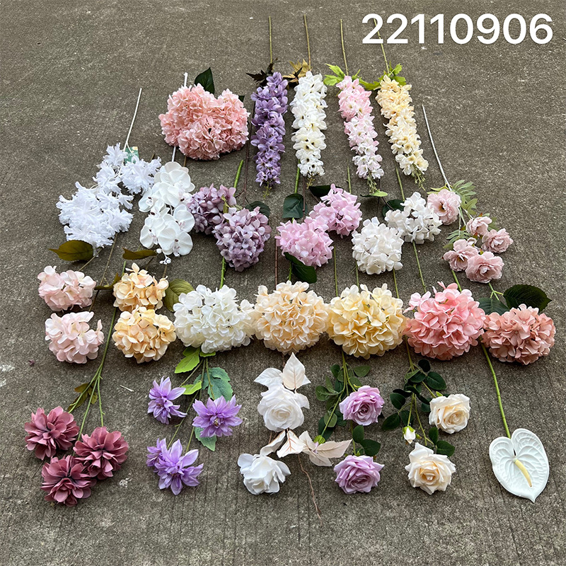 婚礼婚庆仿真花工厂直销批发 梦幻粉紫婚庆装饰假花搭配绣球玫瑰