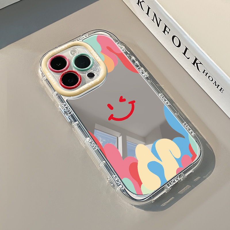Colored Smiley Men's Applicable Apple 16 Mobile Phone Case Mirror Cream 11Pro Mirror Protective Case Cartoon Vivo