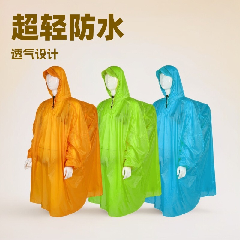 15D Silicone-Coated Ultra-Light Raincoat Hiking Fishing Mountaineering Poncho with Sleeves Camping Style Travel Waterproof Portable Rain Gear with Hood