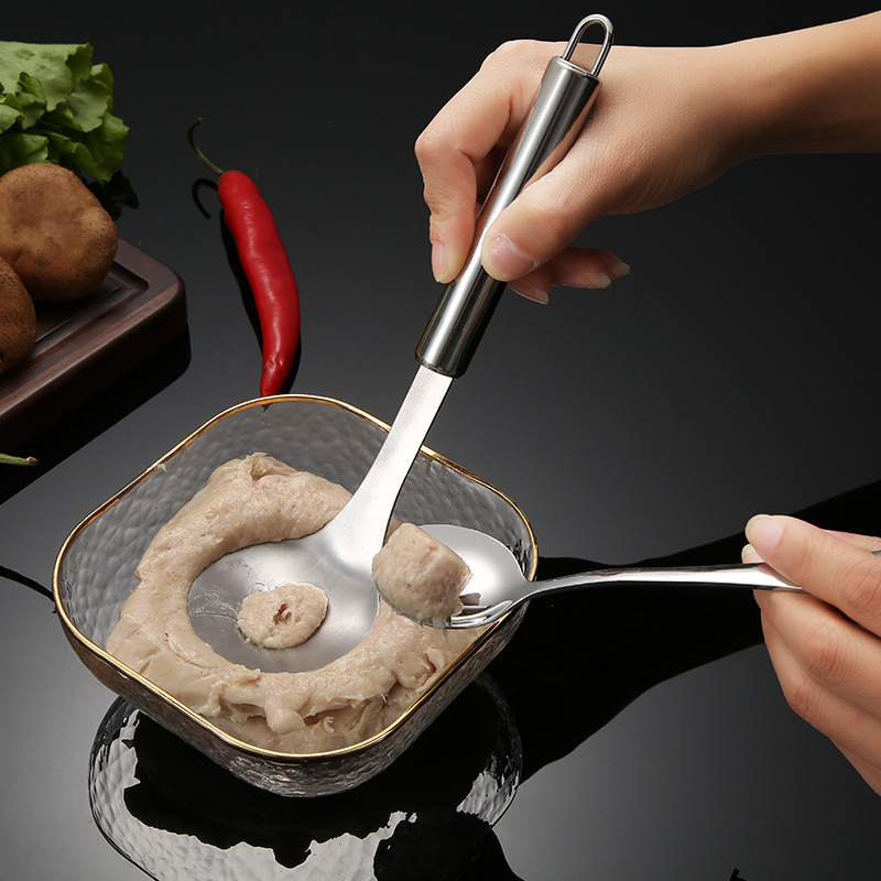 304 Stainless Steel Handle Meatball Spoon Household Kitchen Squeeze Meatball Maker Fish Ball Shrimp Slippery Manual Scoop Tool