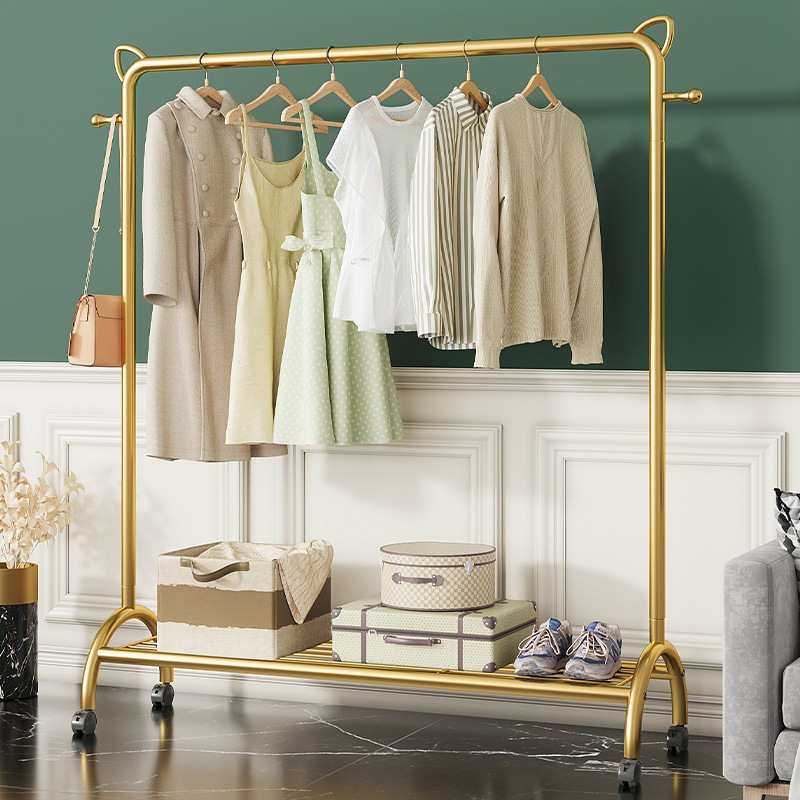 Clothes Rack Rod Clothes Hanger Floor-Standing Home Bedroom Simple Mobile Indoor Balcony Clothes Rack Storage Coat Rack