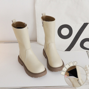 ins niche children's boots [simple F-style] 2023 autumn and winter New girls' Korean round toe high boots long boots