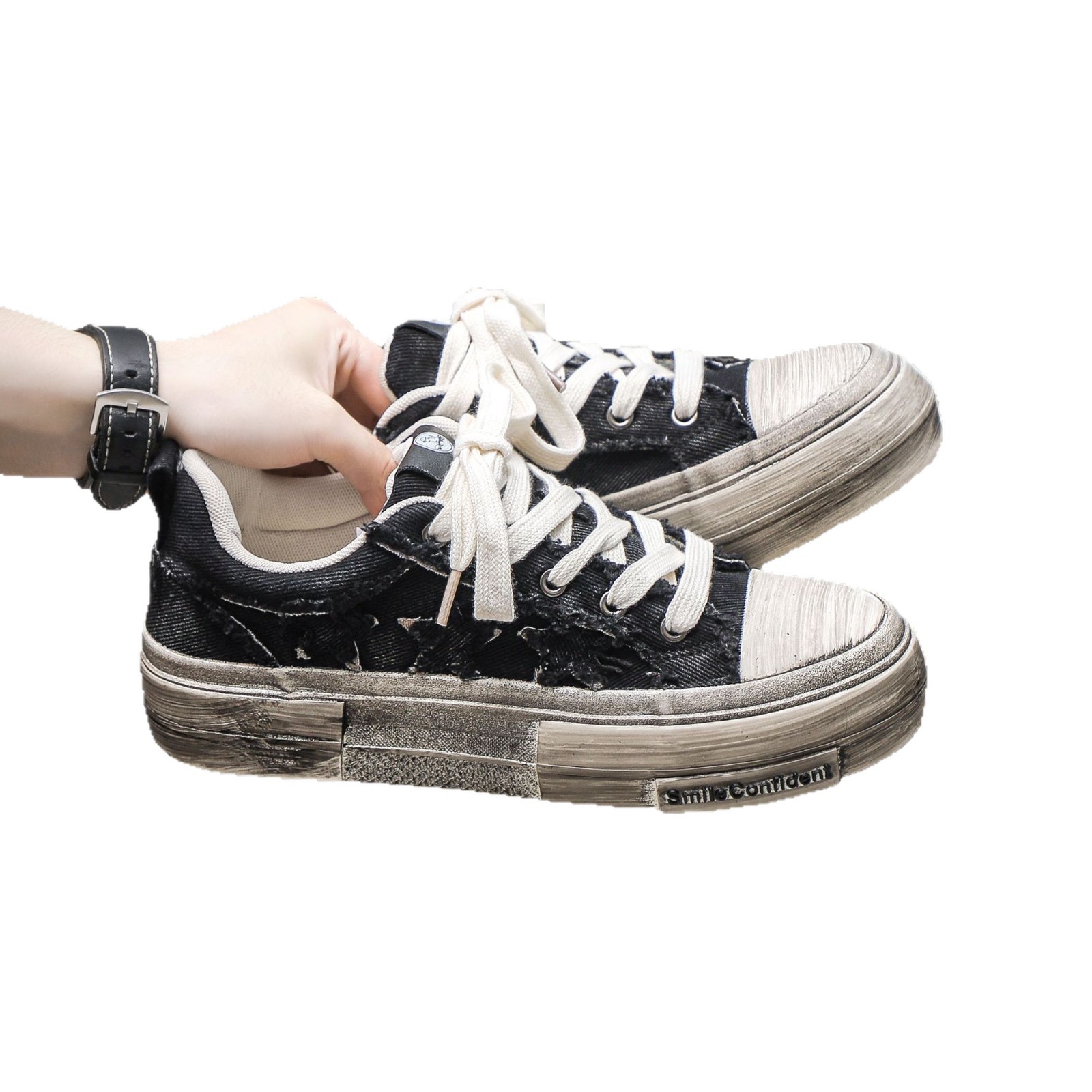 Zapatos de moda para hombres con suela gruesa 2025, zapatos de lona de color antiguo, zapatos de lona de estilo de puerto para hombres, zapatos sucios, zapatos de skate