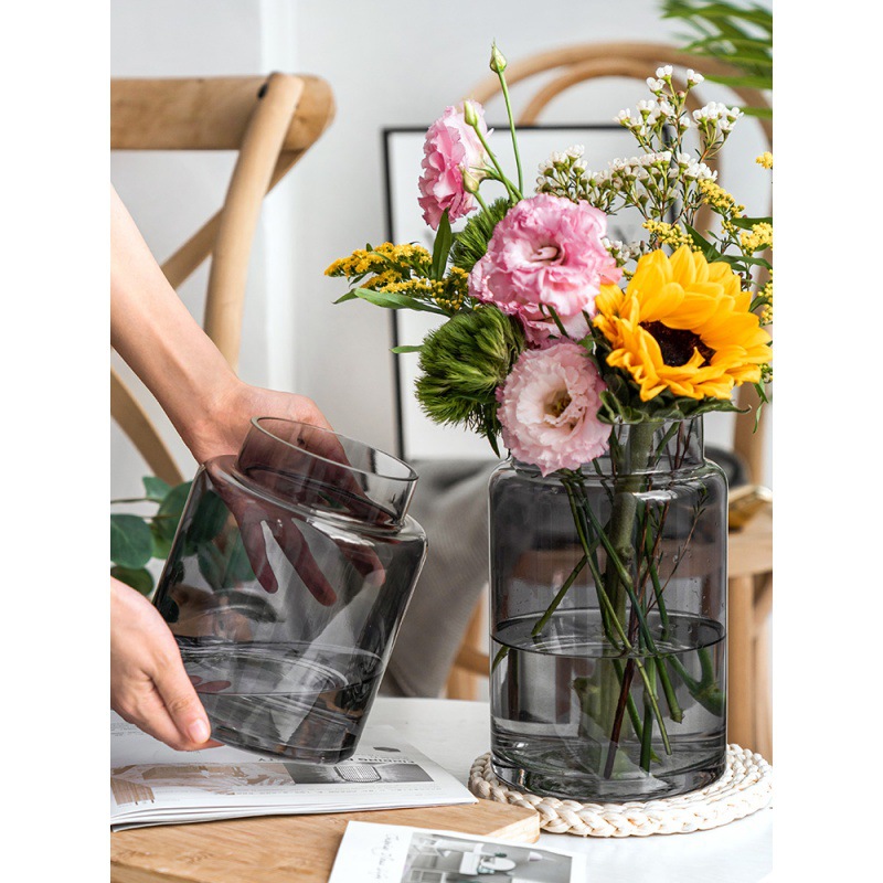 欧式ins简约透明玻璃花瓶水培鲜花玫瑰百合插花花瓶客厅餐桌摆件