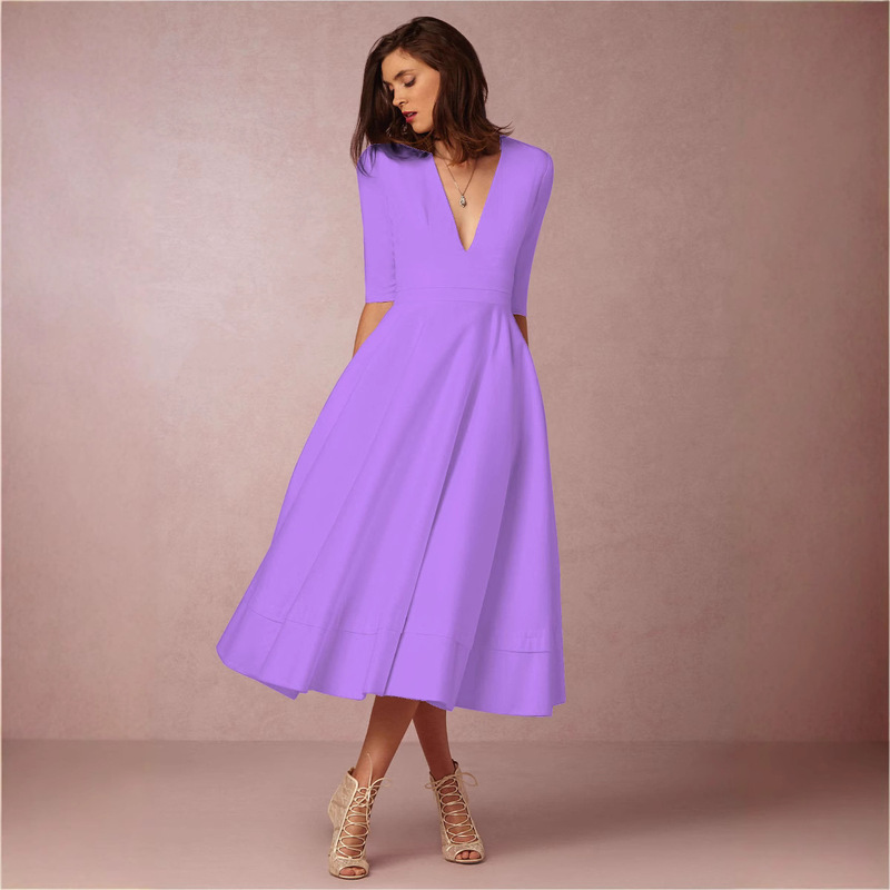 European and American foreign trade spring and summer new sexy deep V sleeve dress ebay long dress
