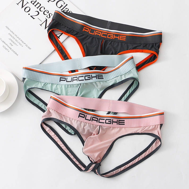 Net Double Ding Underwear Men's Sexy Low Waist Ice Silk Breathable Emotional T Pants Quick-drying Hip-lifting Sports Trend Ding