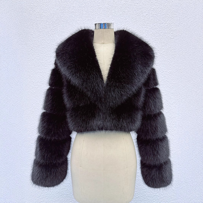 0115X New European and American Artificial Fur Jacket Environmentally Friendly Imitation Fox Fur Short Large Fur Collar Women's Fashion Top