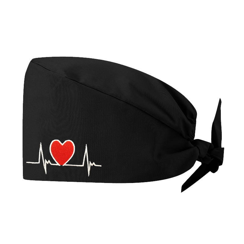 Gorro médico unisex de algodón puro de color sólido con bordado de electrocardiograma para hospital, salón de belleza, veterinario, enfermera
