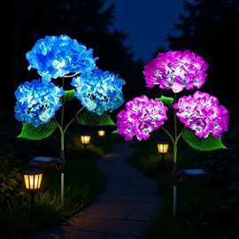 跨境户外防水太阳能仿真娟布绣球花 LED庭院花园装饰灯草坪地插灯