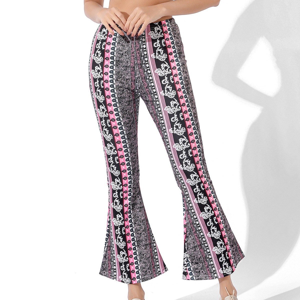 Pantaloni da yoga da donna stampa digitale elasticizzati allenamento per la danza shopping casual piccoli pantaloni da yoga freschi leggings con fondo a zampa d'elefante_voghion.com