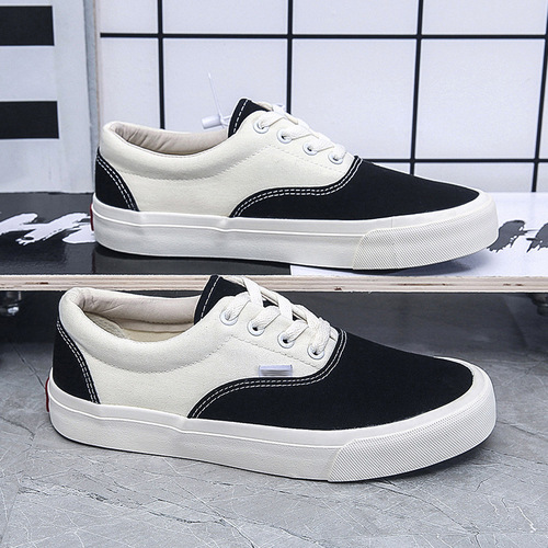 New color-blocked lace-up canvas shoes for men, trendy and versatile student sneakers, casual shoes for couples, low-top rubber shoes wholesale