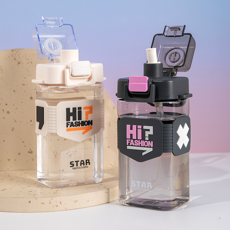 Taza de agua portátil para estudiantes de verano de gran capacidad de alta calidad deportiva al aire libre taza cuadrada taza de paja