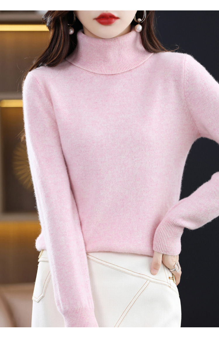 The 2022 autumn and winter new all-wool sweater for women, a fashionable and simple solid-color high-neck sweater, is a basic knitted base layer for women pic 20