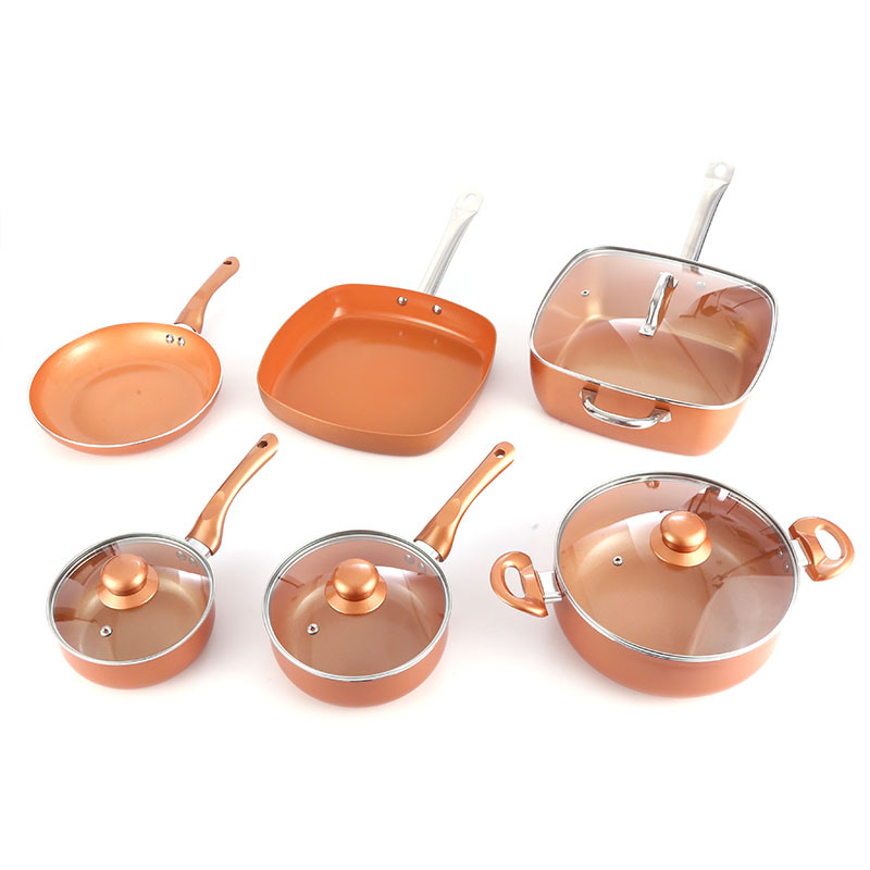 Suministro directo de fábrica de utensilios de cocina de fondo plano wok sartén antiadherente de 6 piezas de regalo de utensilios de cocina olla de aluminio traje de personalización