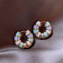 ins新款复古彩色滴油耳扣女韩版小众设计感耳圈时尚个性耳环耳饰