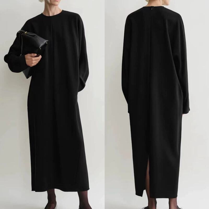 Nordic TOT Black dress Women's 24 Autumn and Winter New Simple Casual Round Neck Batwing Sleeve Straight Loose Long Dress Nordic TOT Black dress Women's 24 Autumn and Winter New Simple Casual Round Neck Batwing Sleeve Straight Loose Long Dress