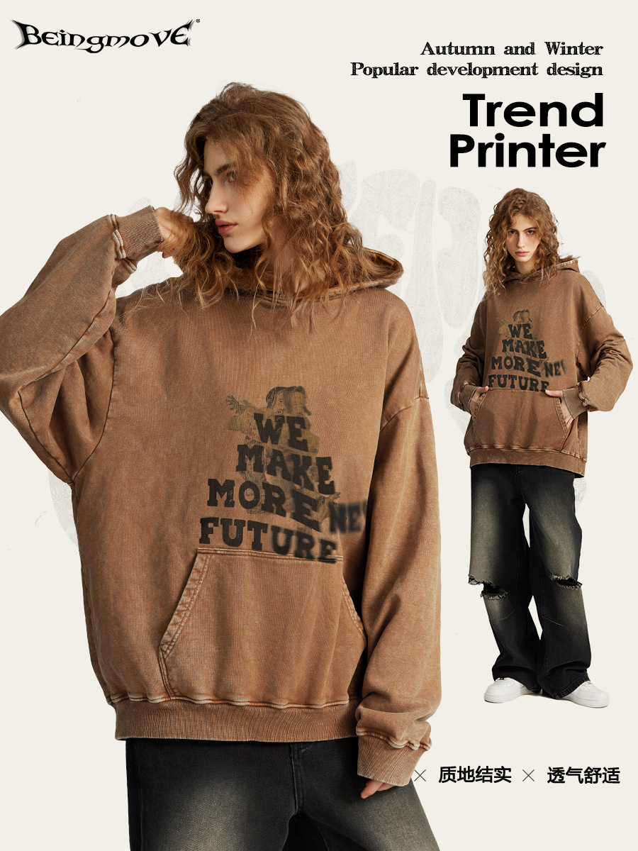 2025 otoño estilo americano de moda oversize relajado relajado pareja de viento perezoso suéter con capuz suelto hombre al por mayor