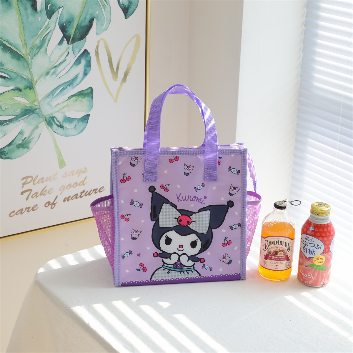 Fashion Fabric Print Student School Lunch Box Bag Insulated Bag Large Capacity Portable Outdoor Meal Bag with Grid