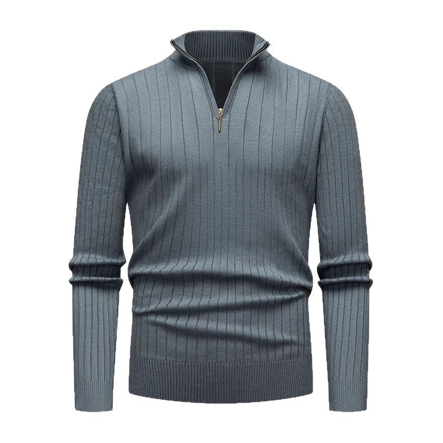 Comercio exterior transfronterizo otoño y invierno nuevo hombre manga larga barra vertical medio cuello cremallera fondo camisa de punto suéter de hombre europeo y americano