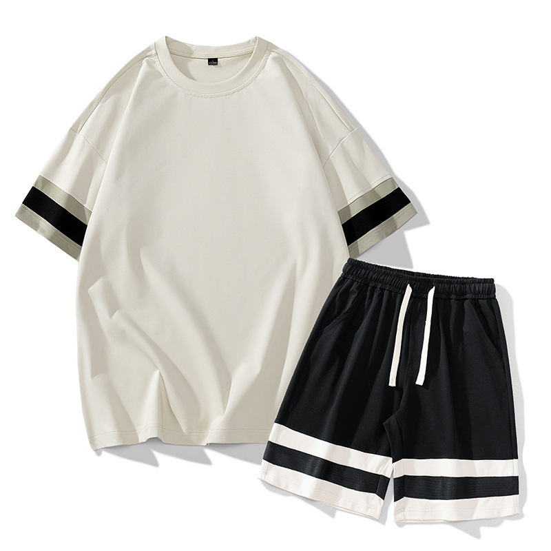 Verano hombre manga corta juego deportivo casual delgado suelto transpirable pantalones cortos de moda juveniles dos piezas