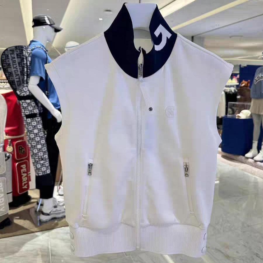 Korean Original Women's Golf Jacket with Stand Collar, Slim Fit, Sleeveless Vest, Elegant Slimming Zipper Coat, Versatile Top