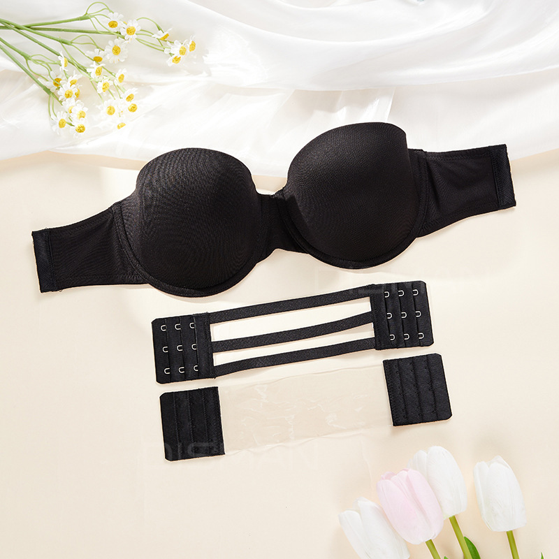 跨境黑色性感抹胸可替换背扣聚拢上托隐形无痕美背有钢圈礼服裹胸