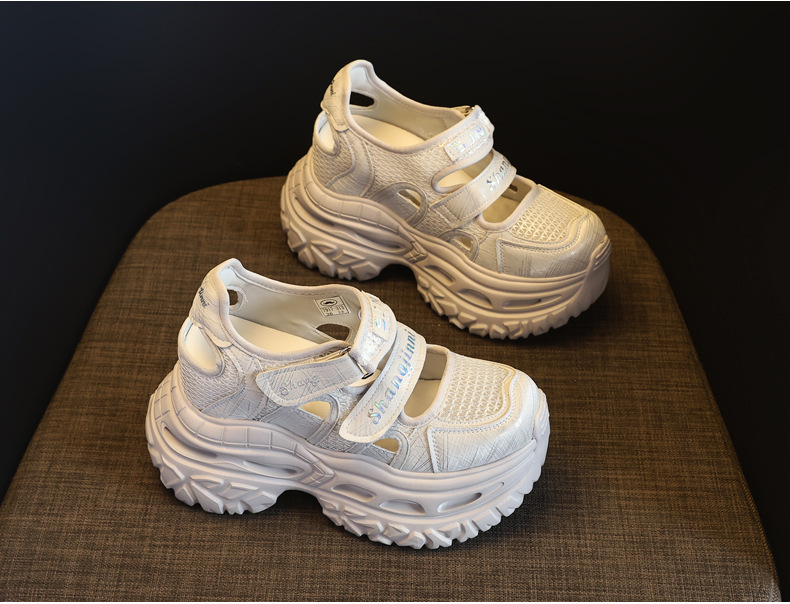 Giày sneaker nữ đế dày tăng chiều cao, dán Magic Stick, thoáng khí — màu trắng chi tiết 5
