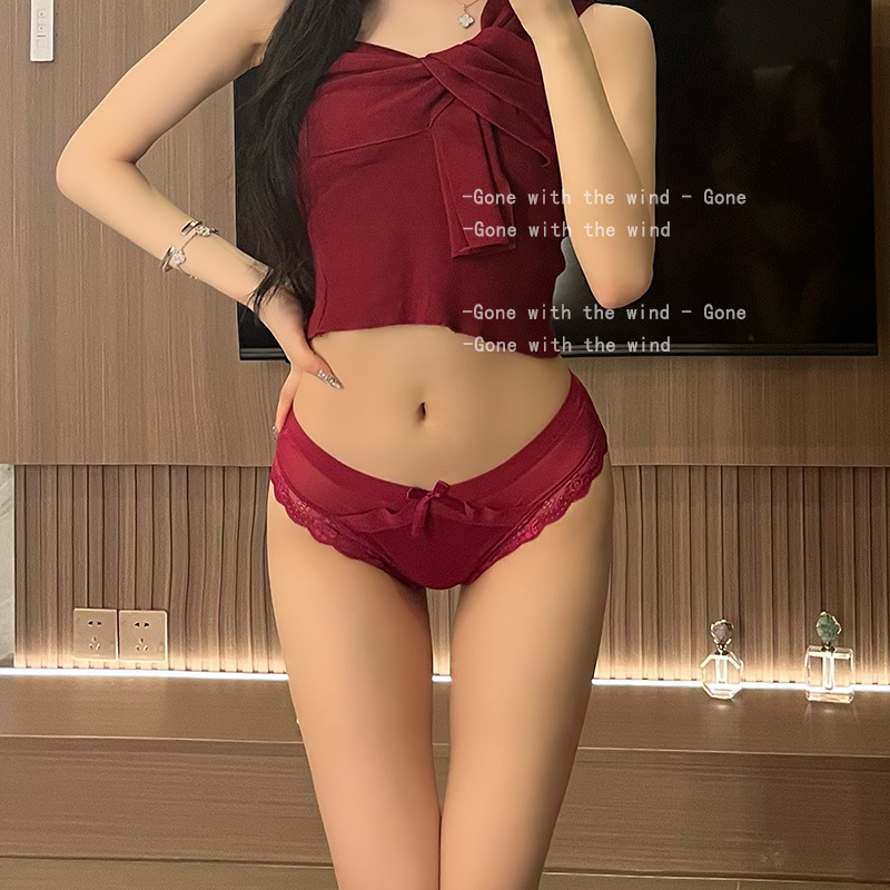 Malla sin costuras sexy arco de encaje ropa interior de las mujeres de cintura baja de las mujeres calzoncillos de cadera de encaje caliente ultra-Delgado