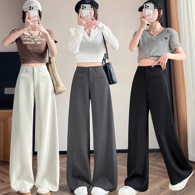 Pantalones de traje blanco de arroz para mujeres primavera y verano 2025 nuevos pantalones de piernas anchas de alta calidad vertical