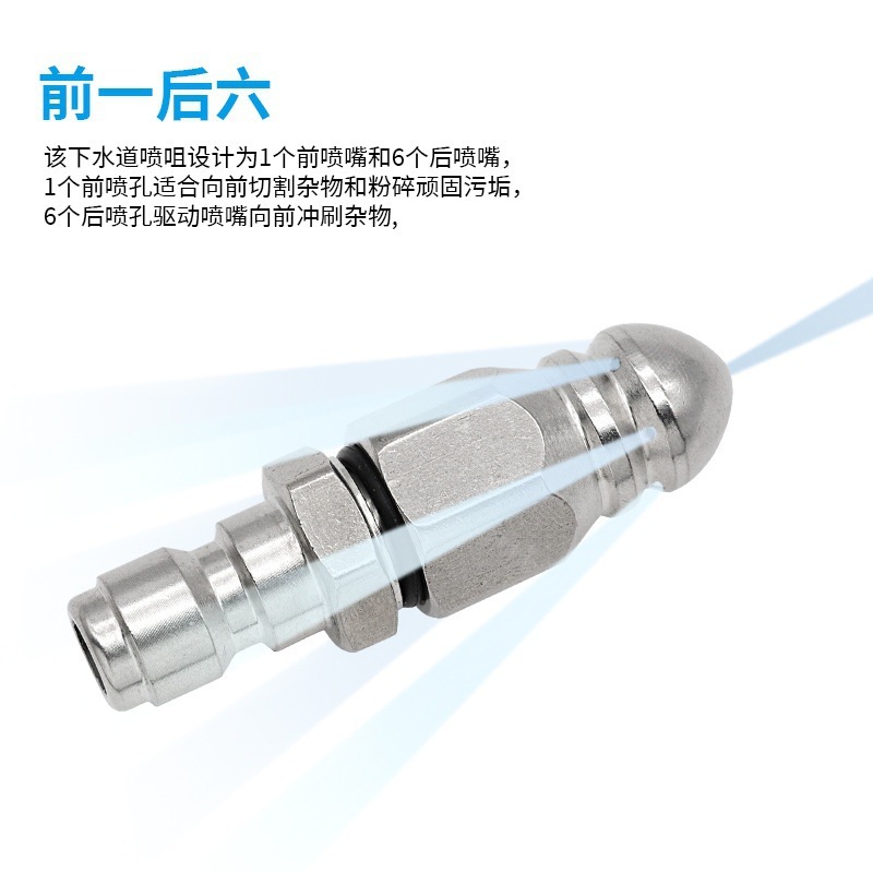 老鼠头高压喷嘴 不锈钢高压下水道疏通水老鼠喷头1/4前一后六喷嘴|undefined