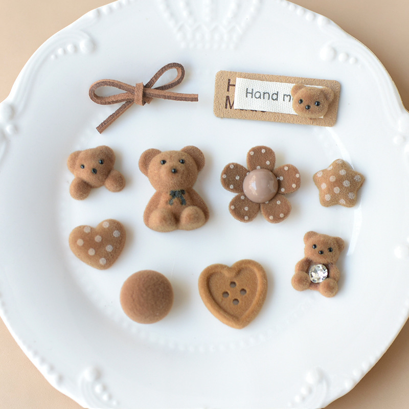 Hot-selling flocked bear and flower accessories, hair ornaments, shoe and hat decorations, DIY craft materials, wholesale, pj1928 Hot-selling flocked bear and flower accessories, hair ornaments, shoe and hat decorations, DIY craft materials, wholesale, pj1928