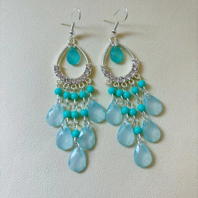 Cross-Border Bohemian Style Tassel Earrings, Exaggerated, Fashionable, High-End, Ethnic Style, Red Crystal Earrings, Earrings for Women