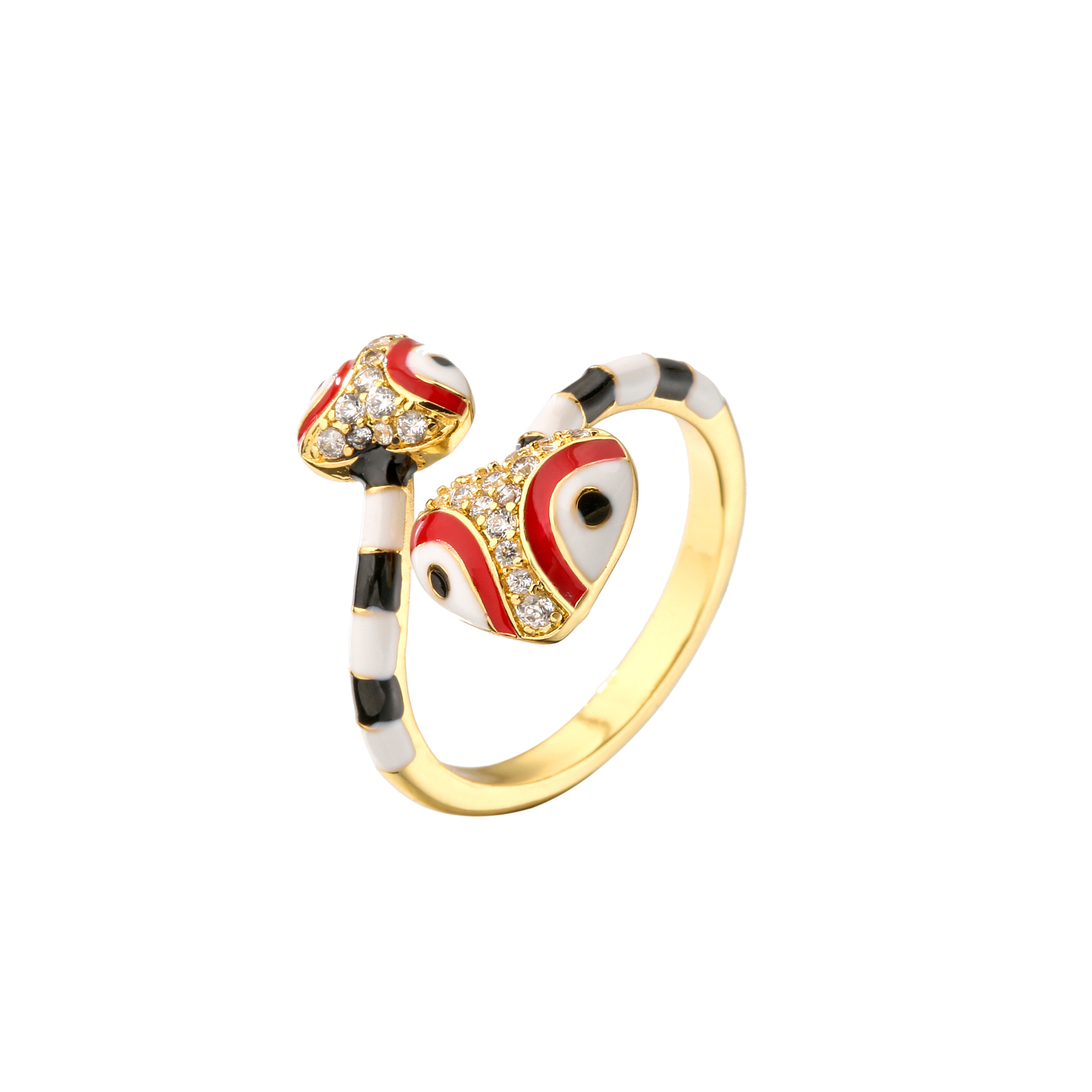 Heart-Shaped Snake Head Dripping Oil Ring Open Double-Headed Snake Eye Ring