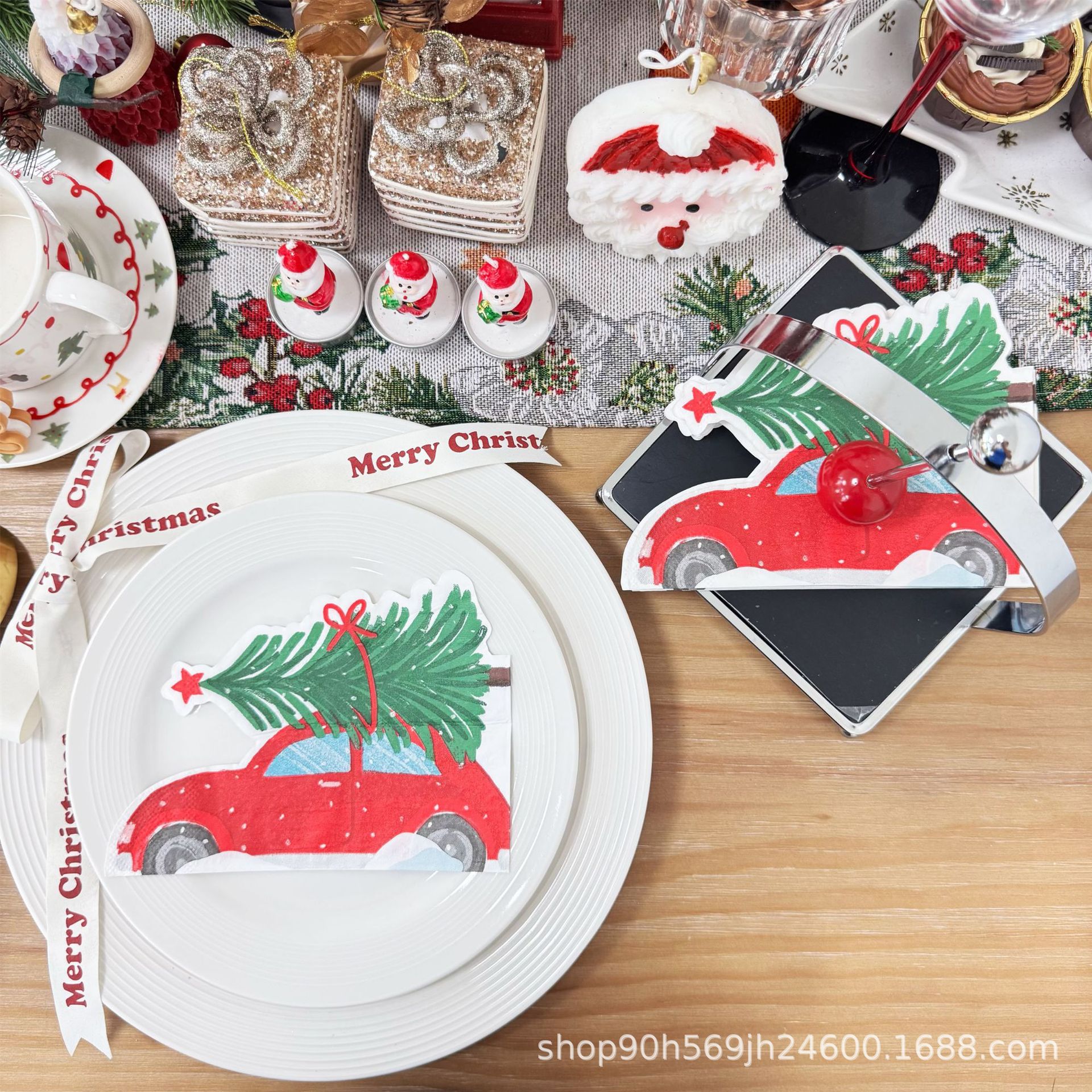 20张 出口创意圣诞汽车圣诞树彩色印花餐巾纸 圣诞节派对装饰纸巾