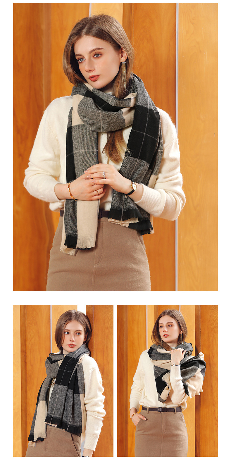 Sciarpa donna in imitazione cashmere a quadri calda inverno_voghion.com