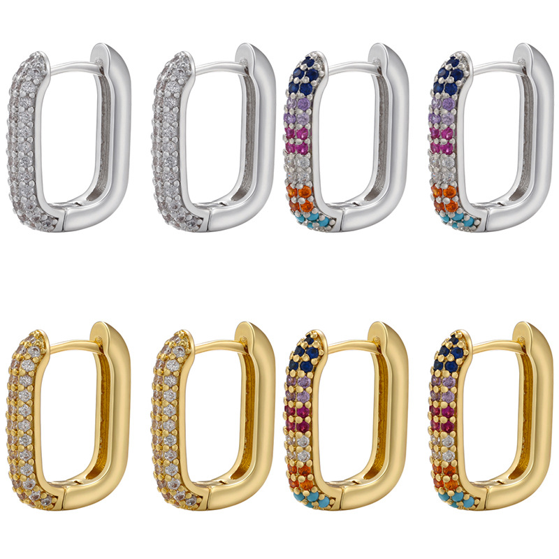 6g Weight Zircon Inlay Material Hoop Earrings Classification 1 Pair Fashion Rectangle Plating Inlay Copper Zircon Hoop Earrings
