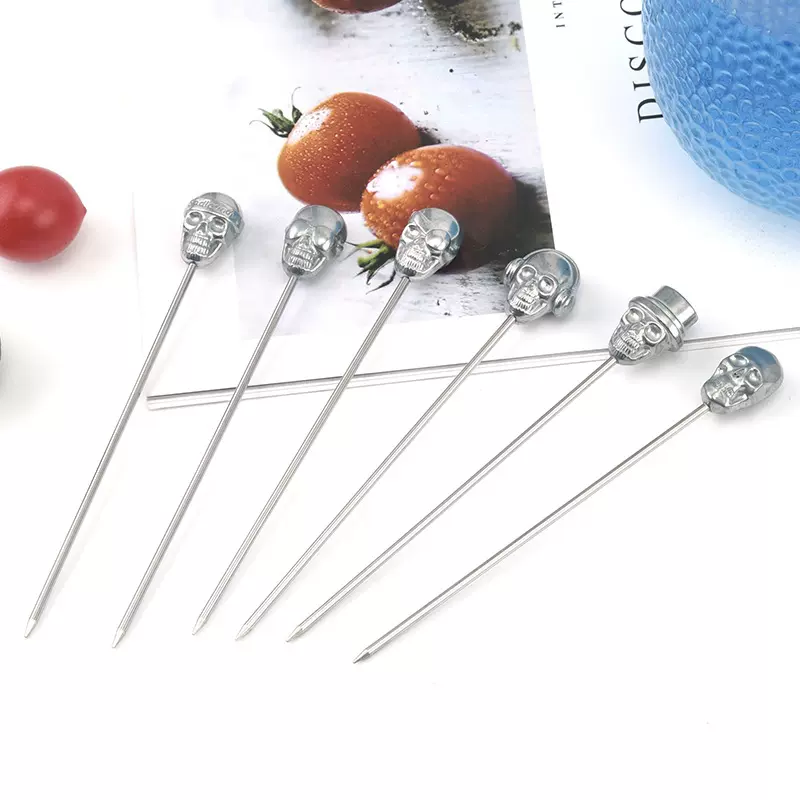 304不锈钢金属水果针 创意水果签鸡尾酒签 骷髅头水果叉 现货