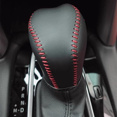 Suitable for Toyota Camry 2022-2023, Sürətlər qutusu və əl tormozu başlıqları - black-leather-with-red-stitching-needs-a-few-seams-to-be-sewn