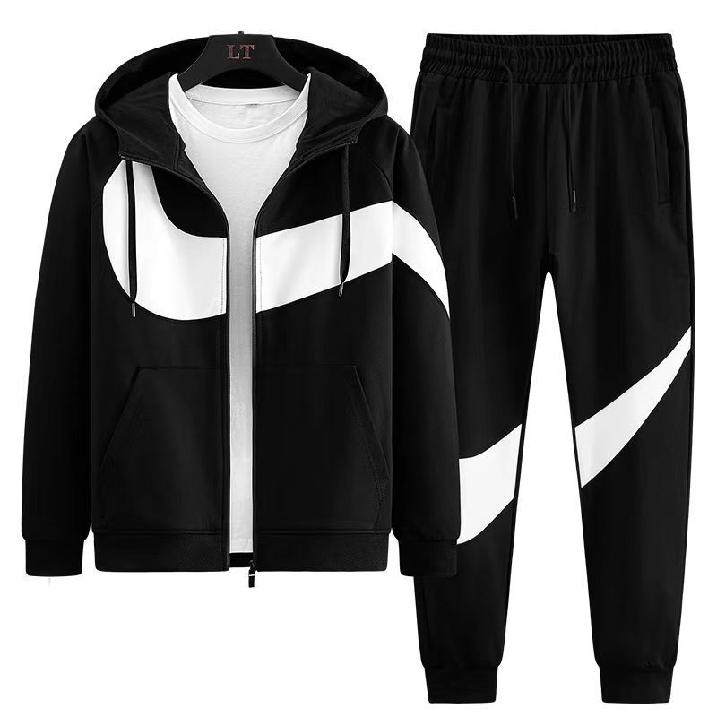 Cross-border hooded cardigan sweatshirt men's casual sportswear set, fashionable and stylish two-piece home running suit