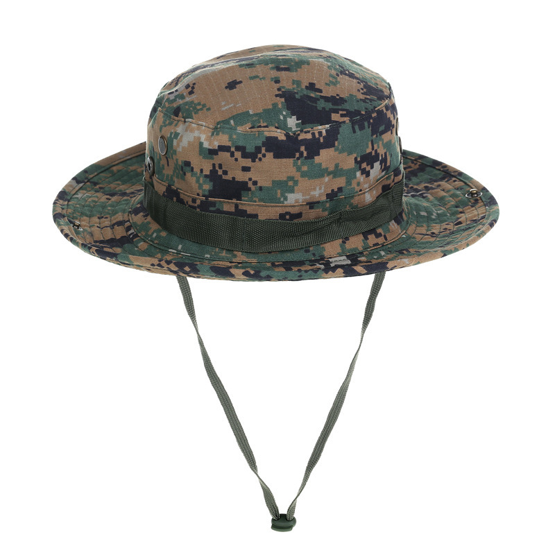 新款夏季男女户外渔夫帽防晒休闲圆边网帽登山钓鱼迷彩大檐奔尼帽