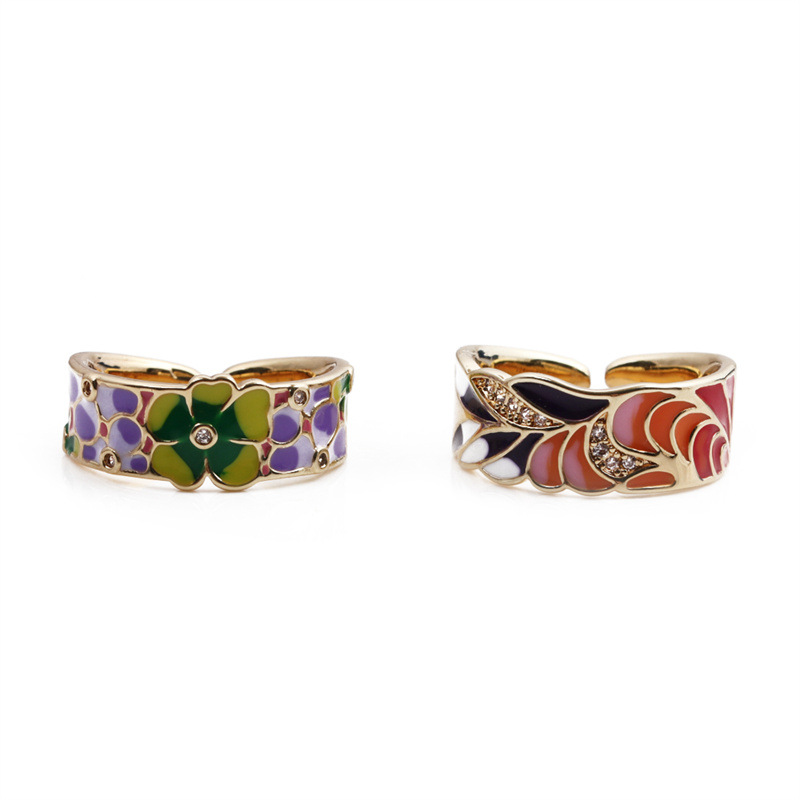 Fashion Dripping Color Flower Copper Open Ring Wholesale Nihaojewelry display picture 1