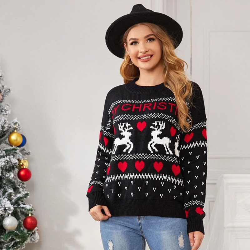 Aliexpress European and American Cross-Border Autum New Amazon Loose Round Neck Christmas Deer Pattern Knitted Pullover Sweater Aliexpress European and American Cross-Border Autum New Amazon Loose Round Neck Christmas Deer Pattern Knitted Pullover Sweater