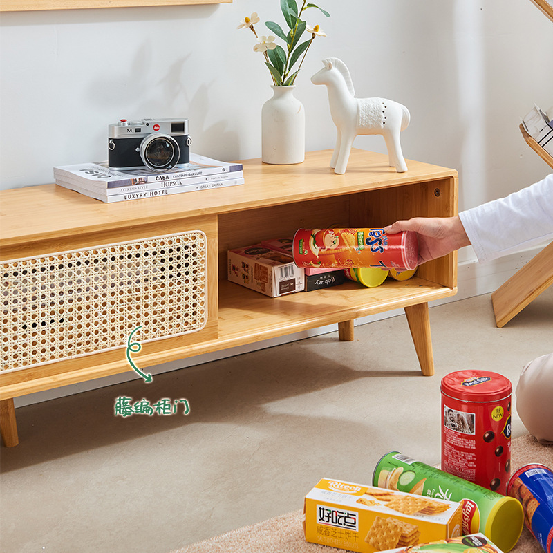 Tabla de té de ratán de madera maciza de estilo japonés combinación de gabinete de TV pequeño apartamento cama y desayuno simple armario sala de estar gabinete de piso gabinete de almacenamiento