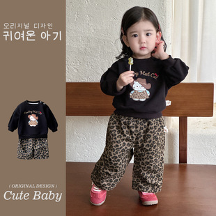 Cross-Border Infant and Toddler Trendy Leopard Print Two-Piece Set 2025 Autum New Baby Export Suit Little Girl Outing Clothes